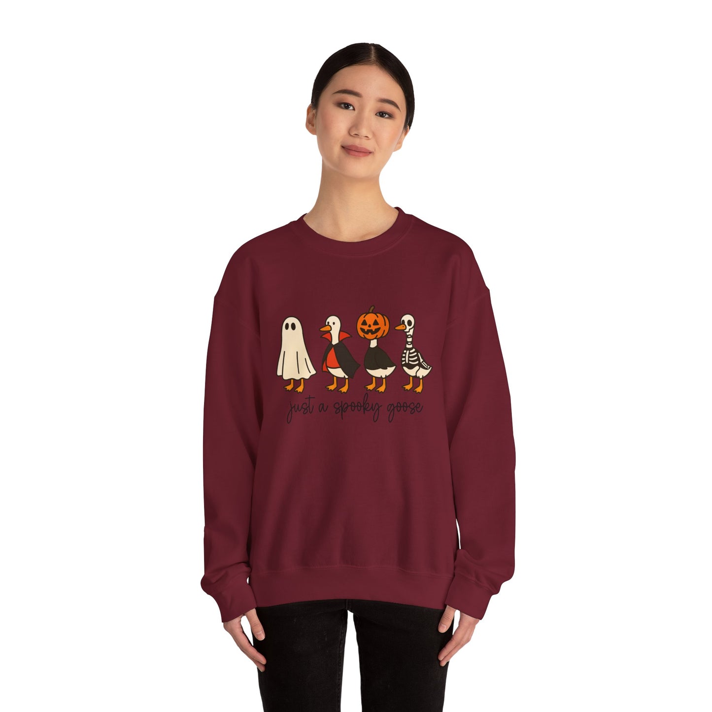Just a Spooky Goose Crewneck Sweatshirt, Halloween Sweatshirt, Fall Fashion, Cozy Unisex Sweater, Cute Halloween Apparel, Fall Gift