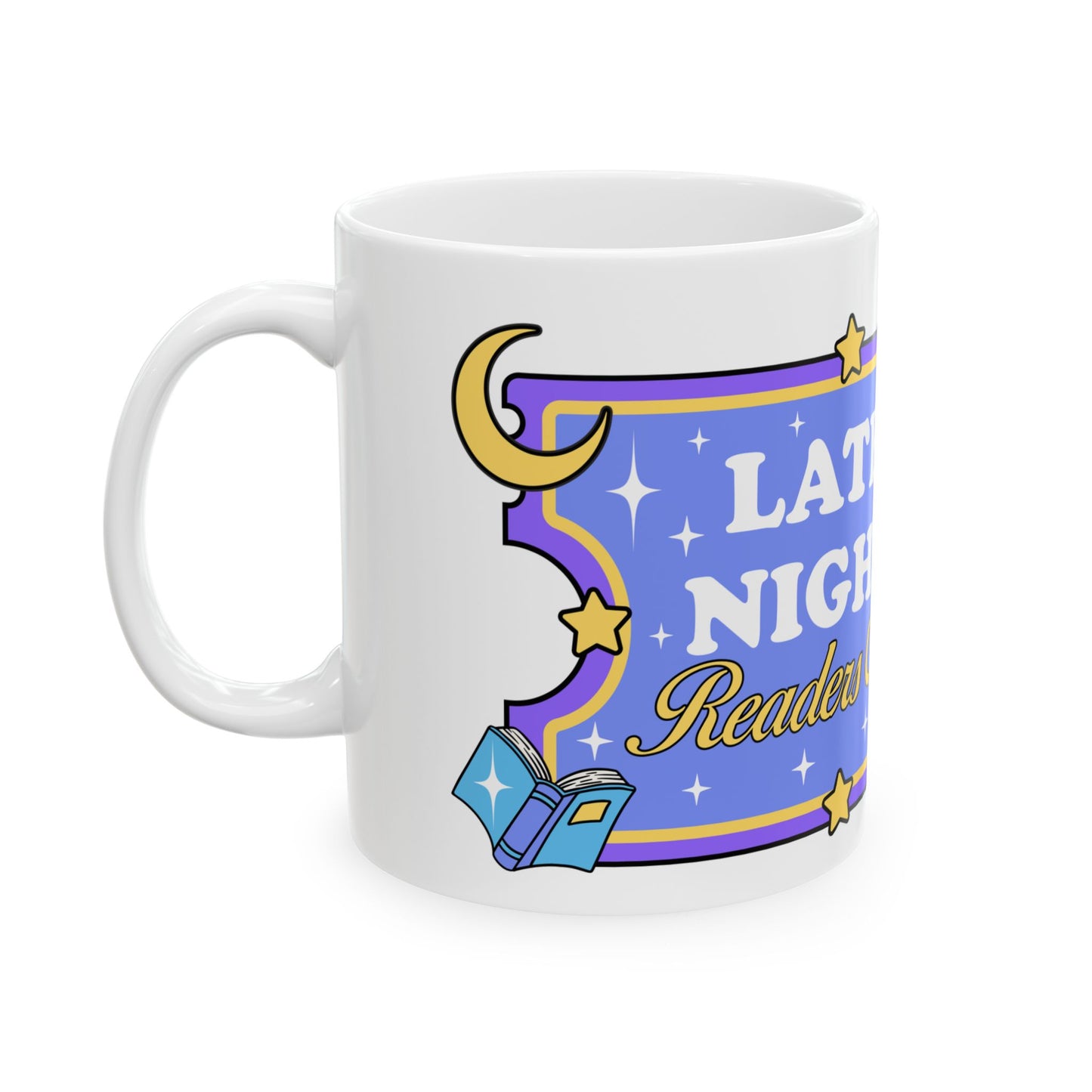 Late night reader ticket mug