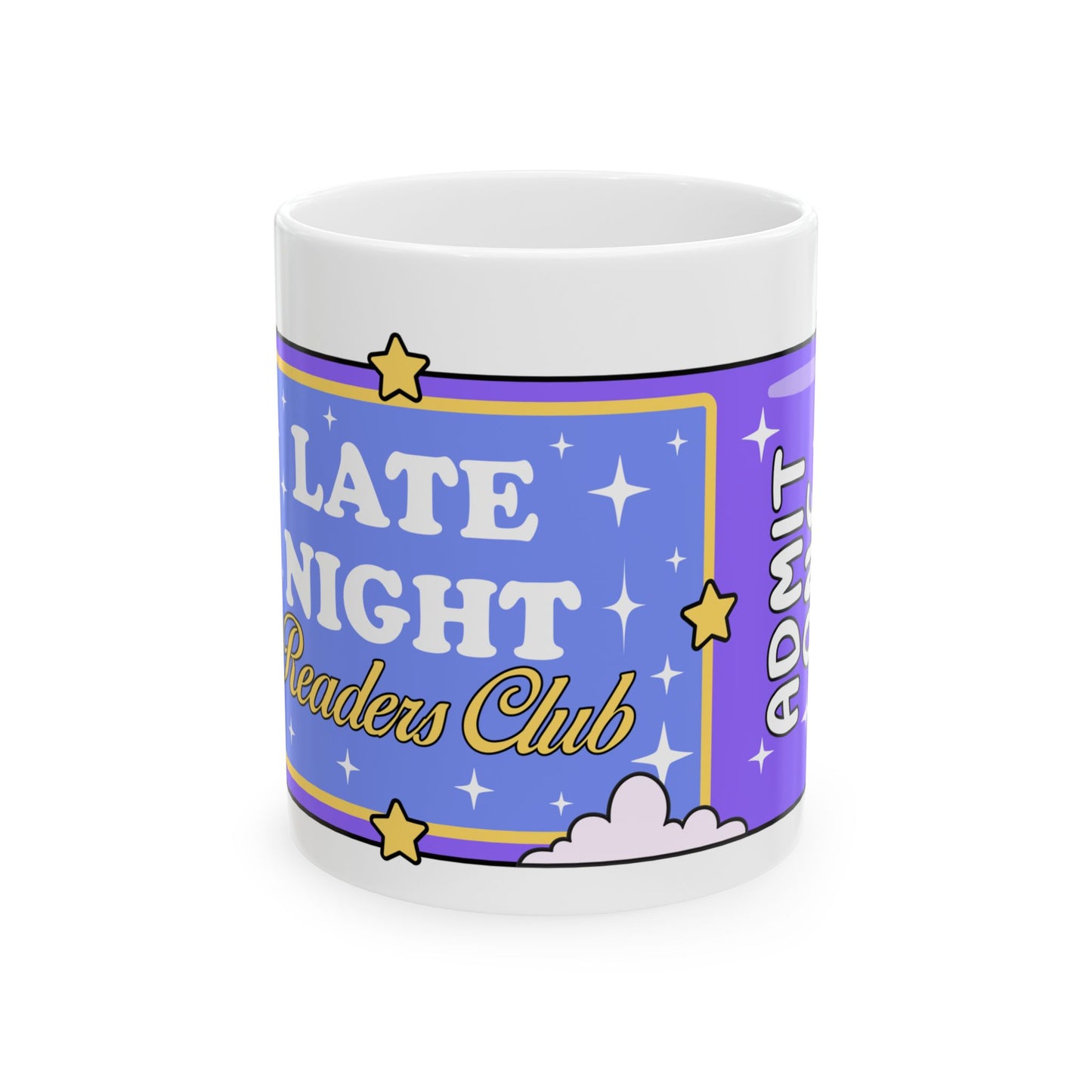 Late night reader ticket mug