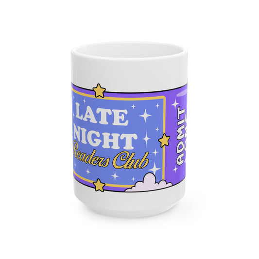 Late night reader ticket mug