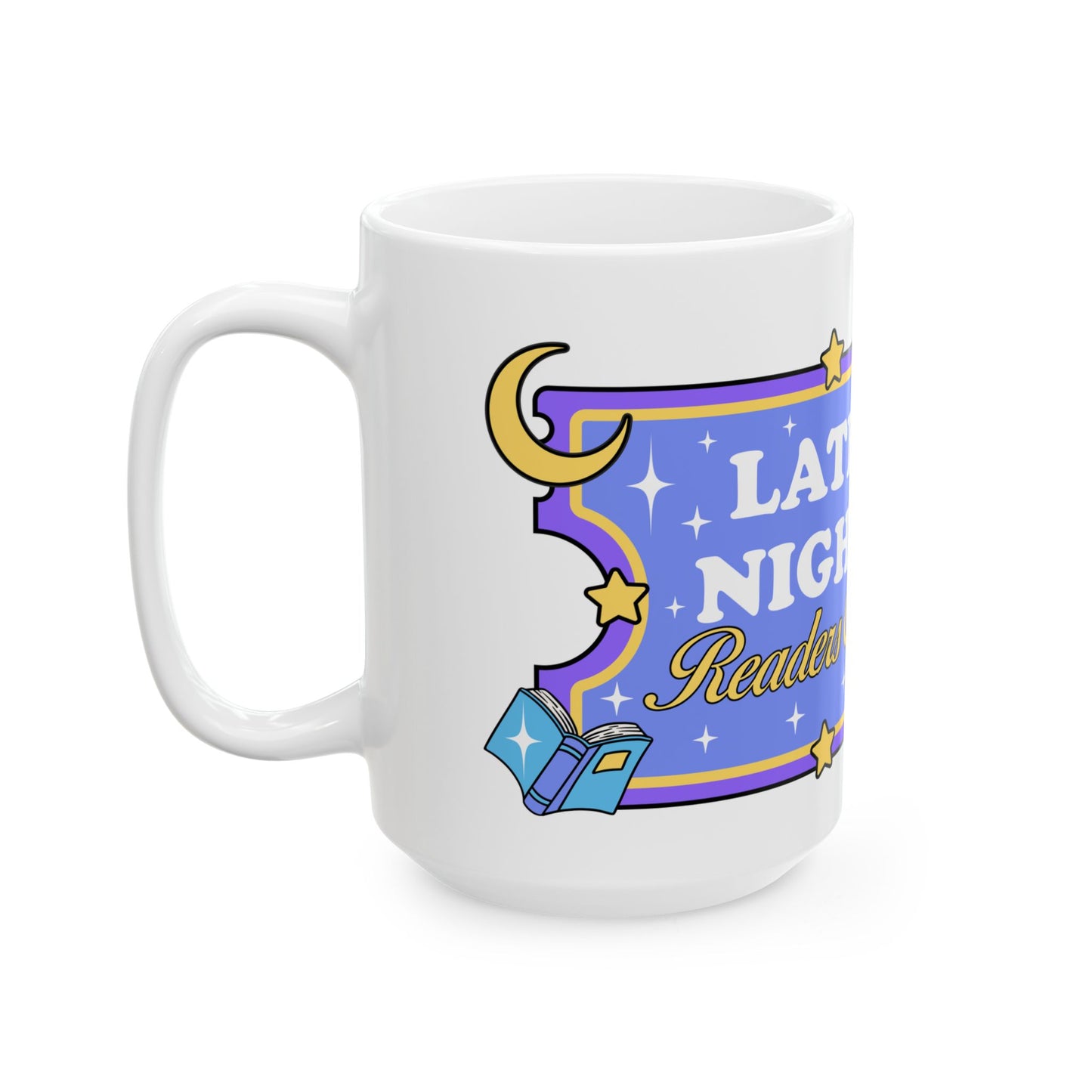 Late night reader ticket mug